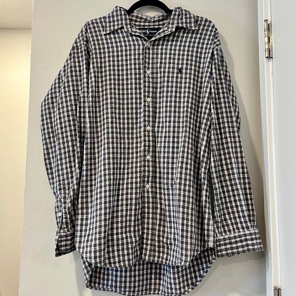 Ralph Lauren Blake 100% Cotton Long Sleeve Button-Front Dress Shirt Plaid size L